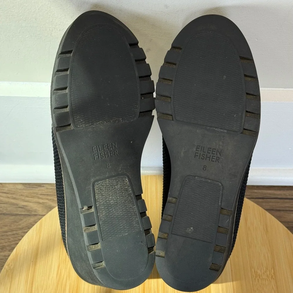 Eileen Fisher Wedge Pump Womens 8 Black Knit Platform Lug Sole Quiet Luxury Chic
